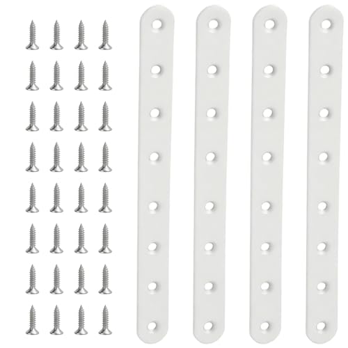 4 Pcs White Flat Straight Braces Stainless Steel Straight Brackets 10 x 0.78 inch Metal Mending Plate for Wood, Heavy Duty Repair Joining Bracket, with Screws