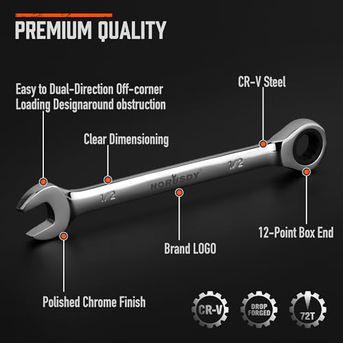 HORUSDY 24-Piece Ratcheting Wrench Set | Metric and SAE | Ratchet Combination Wrenches Set with Organizer | 72-Tooth | Chrome Vanadium Steel | 6-18 mm & 1/4” to 3/4“ (24-Piece) - style: 24-Piece