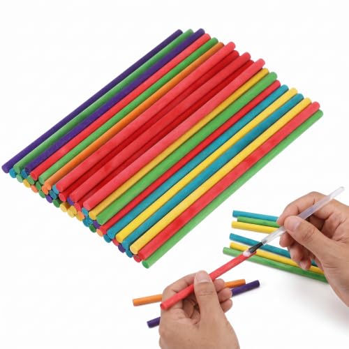 Healifty Wooden Craft Sticks, 50-Pack 5.9 Inch Colorful Round Dowels