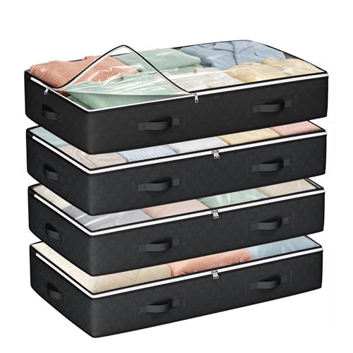 Budding Joy Under Bed Storage Containers with Clear Lids, 4 Pack - color: Black, size: 60L-4 Pack