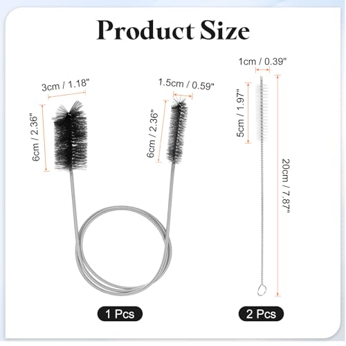 HARFINGTON 3pcs Flexible Long Drain Brush Straw Cleaner Set 35.43" Stainless Steel Double Ended Hose Brush with 8" Nylon Long Tube Pipe Cleaning for Fish Tank Sink Pipe, Black - color: Black, size: 90cm