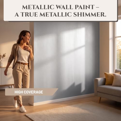 Metallic Wall Paint 67.62 fl oz - Silver - Stunning Metallic Shine for Stylish Interiors, Easy to Apply, Water-Based, Perfect for Creative Wall Designs & DIY Projects - color: Silver