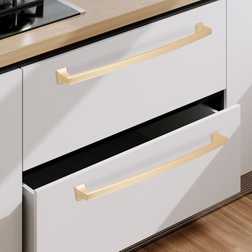 COTYKILEY 10 Pack 10 Inch(254mm) Brushed Brass Cabinet Handles Gold Kitchen Cabinet Pulls Cabinet Door Handles Kitchen Cabinet Hardware - color: Brushed Brass, size: 10" Hole Center（254MM）