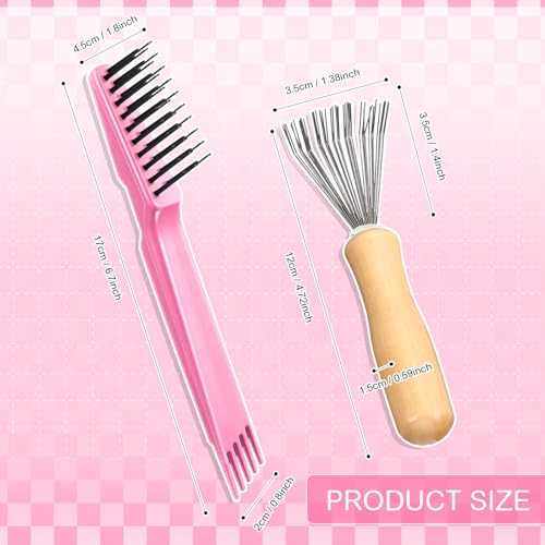 Boao 2 Pack Hair Brush Cleaner,Pink, Wood Color,Polished Wooden Handle Rake - color: Pink, Wood Color, style: Polished Wooden Handle Rake