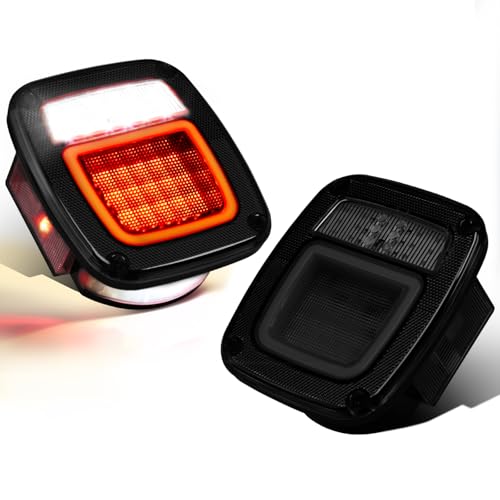 2Pcs Square Smoked Lens LED Halo Brake Stop Running/Reverse/License Plate/Clearance marker Combination tail Lights, Universal Fit for 1979-2006 Wrangler TJ/YJ/CJ5/CJ7, Trucks, Trailers