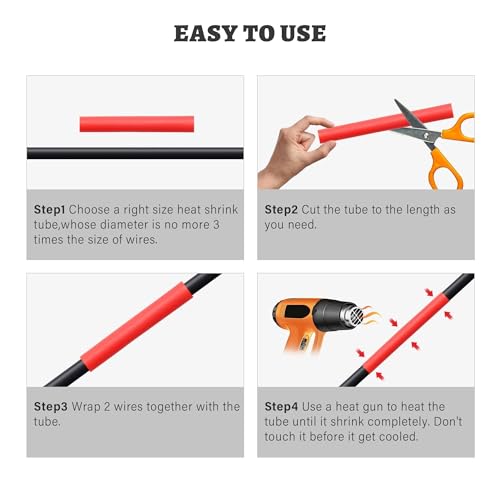 RED WOLF Waterproof Red and Black Heat Shrink Tubing Kit 270PCS, 3:1 Shrinkage Ratio, Adhesive Lined Electrical Cable Harness Heat Shrink Tube Marine Grade for Wire Wrap Connection Insulation