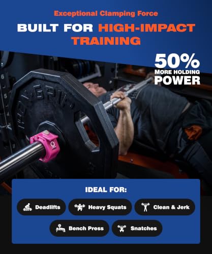 Lock-Jaw PRO 2 Barbell Collars/Clamps, 2"/50mm Olympic Bars - color: Pink
