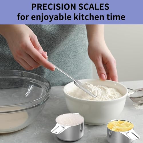 Stainless Steel Measuring Cups and Spoons Set, 6 Stainless Steel Measuring Cups, 7 Measuring Spoons & 1 Leveler, 3 Plastic Measuring Cup with 1 Measuring Conversion Chart