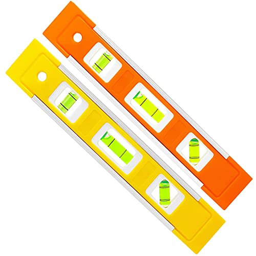 2PCS 9-Inch Magnetic Torpedo Level, Small Spirit Level with 3 Bubble Vials 45° 90° 180° for Home Renovation, Hanging Pictures, Shelves & Construction(Orange+Yellow) - color: Orange+yellow