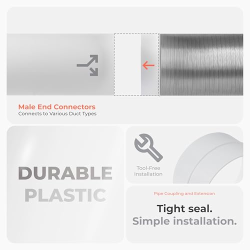 2Pack 4 Inch Duct Connector - Round Plastic Vent Pipe Connector, Extender - Flexible Duct Hose or Straight Dryer Pipe Coupling and Extension - HVAC Intake/Exhaust Ventilation Fitting Adapter - size: Ø 4" Inch - 2Pack
