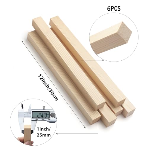 Square Wooden Dowel Rods, 6 PCS 1" x 12" Square Wood Dowel Rods Wooden Sticks for Crafts, Unfinished Hardwood Sticks Wood Strips for Woodworking, Crafting, Arts and DIYers, Home Decor, Model Making - size: 1"×12"-6PCS