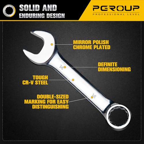 14 mm Metric Stubby Combination Wrench, CR-V Steel with Mirror Polish, 12-Point Design, 15-Degree Offset, Perfect for Auto Repair, Household, Car & Truck Emergency - size: 14 mm