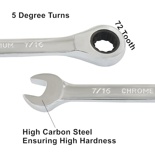 2 Pcs 7/16 Inch Ratchet Combination Wrench, Imperial SAE 72-Tooth - size: 7/16 Inch