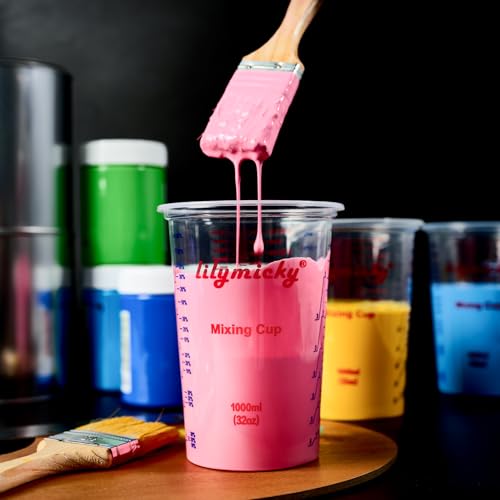25 Pack Plastic Mixing Cups, 32 oz Disposable Mixing Cups