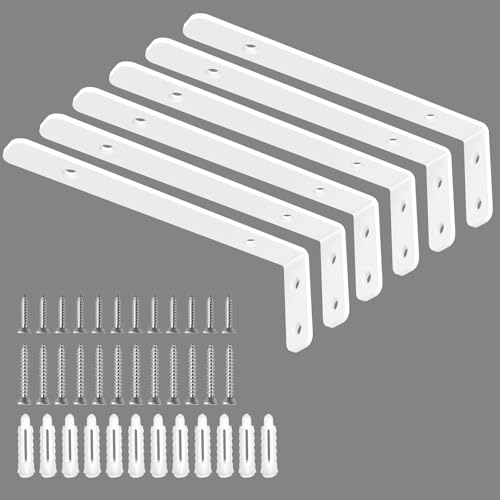LSK 6PCS L Bracket, L 6"×H 2" Shelf Support Bracket, Max Load :42lb, White - color: White, size: 6x2 inch (light duty)