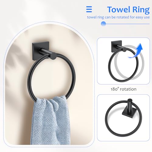 5 Pieces Bathroom Hardware Accessories Set Matte Black Towel Bar Set Stainless Steel Wall-Mounted Towel Holder 23.6 Inch Towel Racks for Bathroom - color: Matte Black