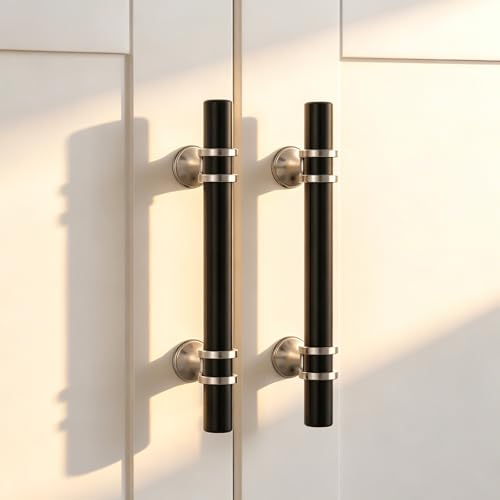 Rergy 10 Pack 3-3/4 Inch Hole Center Black and Silver Cabinet Pulls - color: Black&Brushed Nickel, size: 3-3/4in Hole Center(96mm)