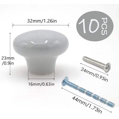 10-Pack Ceramic Cabinet Knobs Gray 32mm Round Drawer Pull - color: Gray