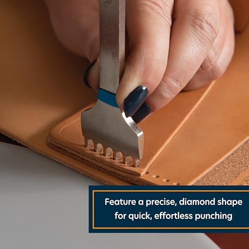 Weaver Leather Supply Diamond Leather Stitching Chisel Set, Precise 5mm Hole Punch, Color-Coded Hole Punch Set for Hand Sewing and Saddle Stitching - size: 5mm