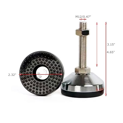 Heavy Duty Leveler Leg, Cabinet Leveling Feet,2.36" Dia. Base,M12 Thread,2000 Lb Capacity,Adjustable Workbench Legs,D60xM12x100,Black Carbon Steel PVC,4-Pack - size: D60xM12x100