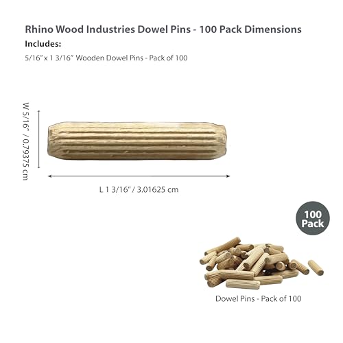 5/16" x 1-3/16" Wooden Dowel Pins, 100-Pack – Birch Hardwood, Kiln-Dried, Fluted & Beveled (5/16" x 1 3/16", 100pk) - size: 5/16" x 1 3/16"