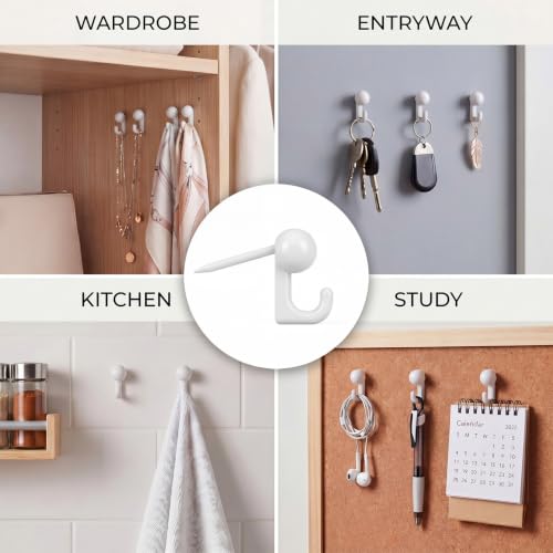 Jetec 30 Pieces Metal Push Pin Hangers Pin Wall Hooks Picture Hanging Picture Nails Frame Oil Painting Hooks on Wooden or Fabric Wall for Home or Office (White) - color: White
