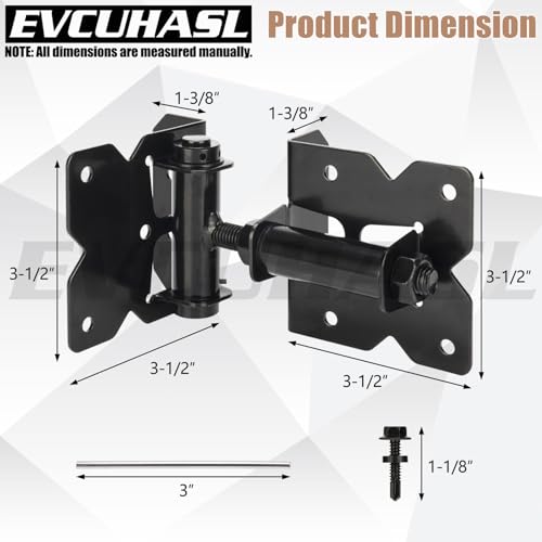 Self Closing Gate Hinges Heavy Duty for Vinyl/Wooden Fence Gates, 90 Degree Adjustable Gate Door Hinges Hardware Kit with Swing Adjuster Tool and Self-Tapping Screws, 2 Pack, Non-Weld Black Finish