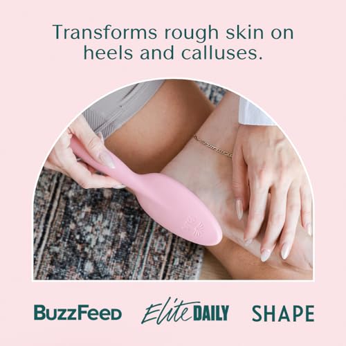 Bare August Glass Foot File Callus Remover for Feet - Heel Scraper & in Shower Foot Scrubber Dead Skin Remover - Pedicure Foot Buffer for Soft Feet (with Handle, Pink) - size: 1 Count (Pack of 1), style: Classic