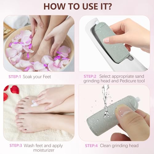 Electric Callus Removers for Feet, Haootadiy Electric Foot Callus Remover Pedicure Kits Rechargeable with12 in 1, Removes Dry Skin for Smoother Feet, Foot Care for Dead Skin Ideal Gift (White) - color: White