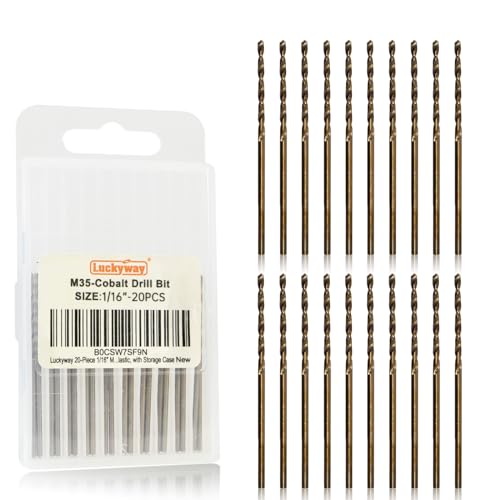 Luckyway 1/16" Cobalt Drill Bit (20 Pcs), Jobber Length Twist Drill Bit Set for Hard Metal, Stainless Steel, Cast Iron, Wood and Plastic, with Storage Case - style: 1/16" (20Pcs) Cobalt Drill Bits