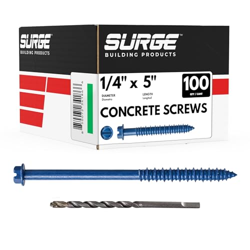 1/4" x 5" Hex Head Blue Concrete Screws with Drill Bit (Box of 100) - size: 1/4" x 5"