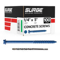 1/4" x 5" Hex Head Blue Concrete Screws with Drill Bit (Box of 100) - size: 1/4" x 5"