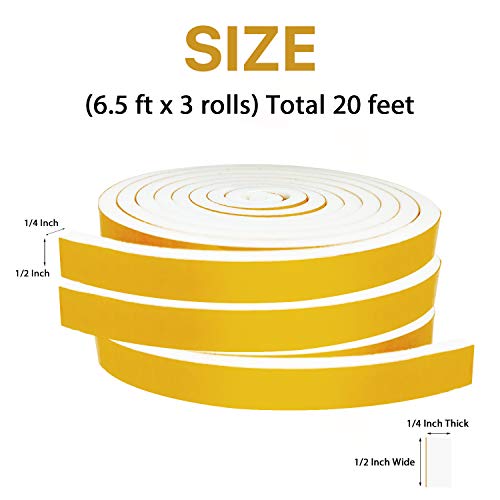 Weather Stripping for Doors-3 Rolls,1/2 Inch Wide X 1/4 Inch Thick - size: 1/2"(W) x 1/4"(T) x 20'(L)