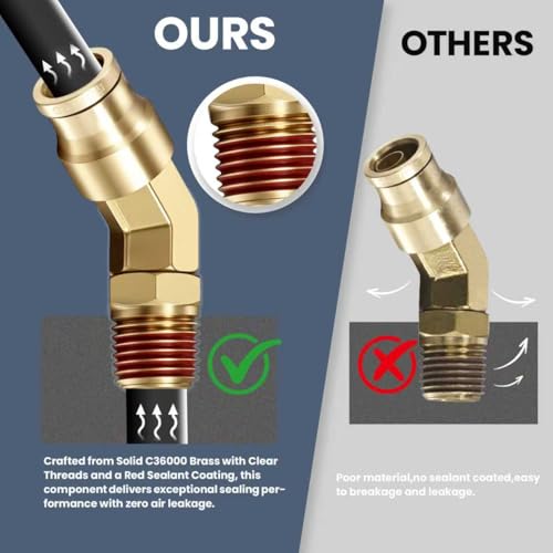 45° Swivel Elbow Push-to-Connect Fittings, 5PCS Brass C36000 Male Elbow Connectors for Nylon Tubing in Pneumatic Systems (3/8"OD x 1/2" NPT) - size: 3/8"OD x 1/2" NPT