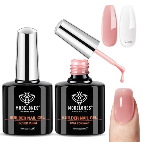 modelones Base Coat Builder Nail Gel, 2 Pcs Clear and Rose Nude Pink - color: Builder Clear Rose