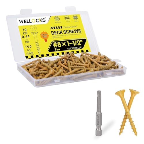 WELLOCKS #8 x 1-1/2 in Tan Deck Screws, 0.44 lbs Trial Size - size: #8×1-1/2", style: Trial size 0.44LBS