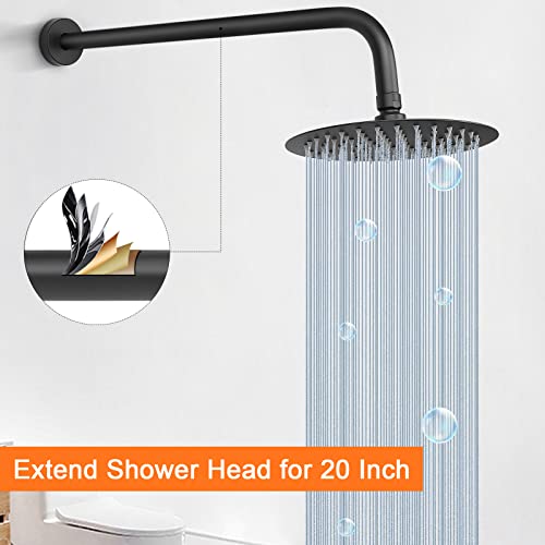 Shower Arm with Flange and Teflon Tape, Wall Mounted Shower Pipe 304 Stainless Steel Extension Arm for Fixed Shower Head & Handheld (15 Inch, Matte Black) - color: Matte Black, style: 15 Inch