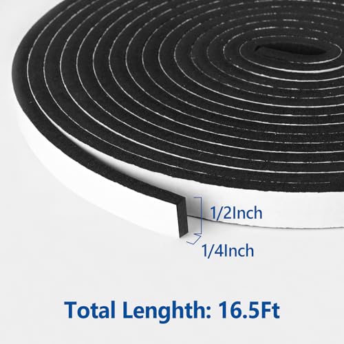 Kikerike Self Adhesive Foam Tape Weatherstrip 1/2In x 1/4In x 16.5Ft High Density Foam Insulation Strips Seal Weather Stripping with Strong Adhesive for Door and Window Sound Isolation Soundproofing - size: 1/2in x 1/4in x 16.5Ft