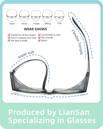 LianSan Safety Glasses Over Eyeglasses for Women - Anti-Fog Goggles Fit Over Eyewear for ANSI Z87.1 Certified - color: Grey/Clear