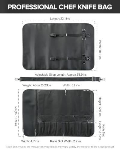 XINZUO 9-Slot Leather Chef Knife Roll Bag with Strap - color: All-black microfiber knife roll