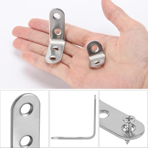 40 Pcs L Bracket Stainless Steel Corner Brace with 100 Pcs Screws, 90 Degree Right Angle Bracket Firmware for Wooden Shelves, Chairs, Tables, Dressers, Furniture (1.57 Inch and 0.79 Inch)
