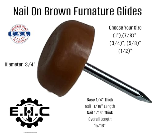 Nail On Furniture Glides/Flat Head/Chair Foot Glides in Brown Pack of 20/ Choose Your Size! (1”,3/4”,1/2”,5/8”,7/8”) by E.H.C (3/4" Diameter) - size: 3/4" diameter