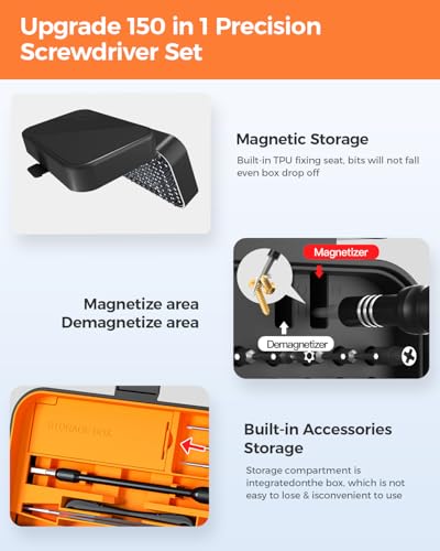 Precision Screwdriver Set, SOONAN 150 in 1 Electronics Tool Kit with 120 Bits Magnetic Screwdriver Set & 30-bit Magnetic Set Handy Repair Tool for Computer Phone Watch Camera Laptop, Black - size: 150-IN-Black