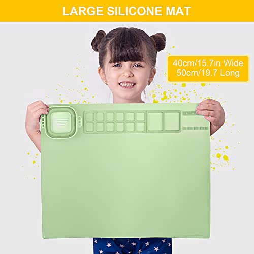 Silicone Painting Mat, Art Mat with Cup and Paint Brush Cleaner Tool - color: Green