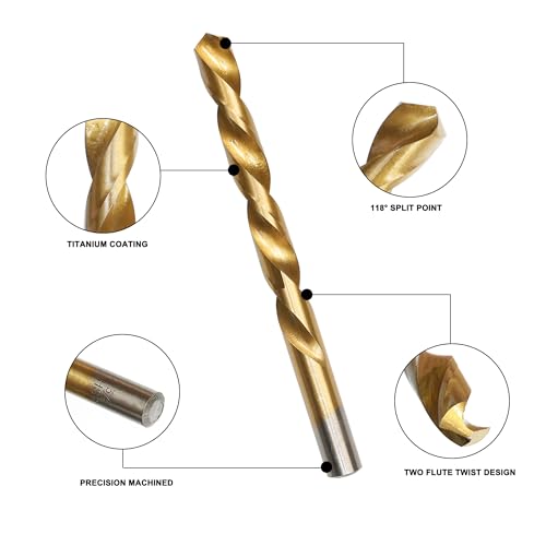 230 Pcs Drill Bit Set(1/16“-1/2”), 135° Tip Titanium Coated High Speed Steel, Twist Drill Bit Kit for Iron, Aluminum Alloy, Copper, Wood, Plastic, with Hard Storage - style: TD-230-pcs