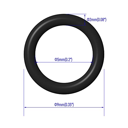 50 PCS Nitrile Rubber O Ring 9mm OD 5mm ID 2mm Width, Metric Buna-N NBR Sealing Gasket Plumbing, Gas, Automotive and Faucet Repair, Resist Oil and Heat O-Rings, Black - size: 9x5x2mm