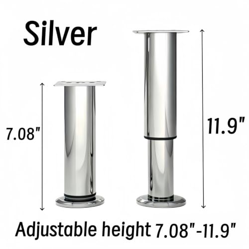 6Pcs Adjustable Silver Metal Furniture Legs 7.08-11.9Inch Cabinet Desk Sofa - color: Silver, size: 7.08"-11.9"-Set of 6
