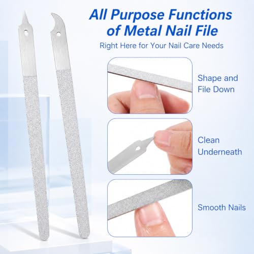 6 Pcs Stainless Steel Nail File Set, Professional Double Sided Metal Nail Files with Sharp Pointed Tip for Natural and Acrylic Nails, Heavy Duty Manicure Pedicure Tools for Thick Toenails (6 & 8 Inch)