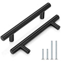Probrico 5 Pack|4 Inch Hole Centers Flat Black Dresser Pulls Cabinet Handles,Stainless Steel Euro Bar Cabinet Handles Dresser Pulls for Kitchen Closet Cupboard Wardrobe,Total Lenght:162mm(6-4/5 Inch) - color: Black, size: ‎hole center 4"