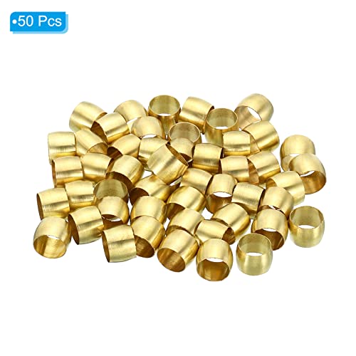 PATIKIL 6mm Tube OD Brass Compression Sleeves Ferrules, 50 Pack Brass Ferrule Fitting Brass Compression Fitting Assortment Kit for Air Water Gas Pipe - size: 6mm